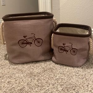 Two Nesting Burlap Type Fabric Containers